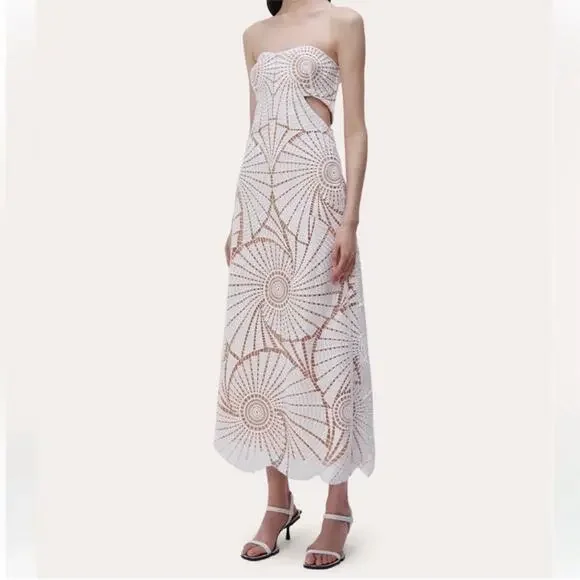 Jonathan Simkhai Jamie Dress White Fossil Guipure Lace Wedding Party LWD Size 12 - Picture 13 of 16